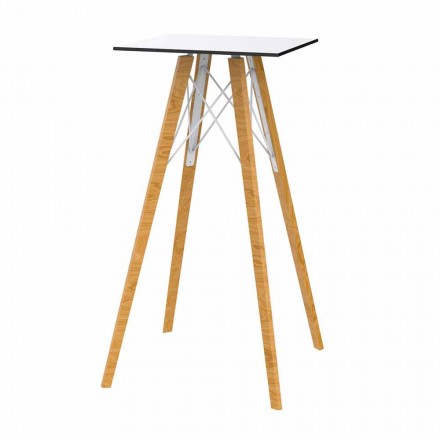 Square Design High Bar Table in Wood and Hpl, 4 Pieces - Faz Wood by Vondom Viadurini