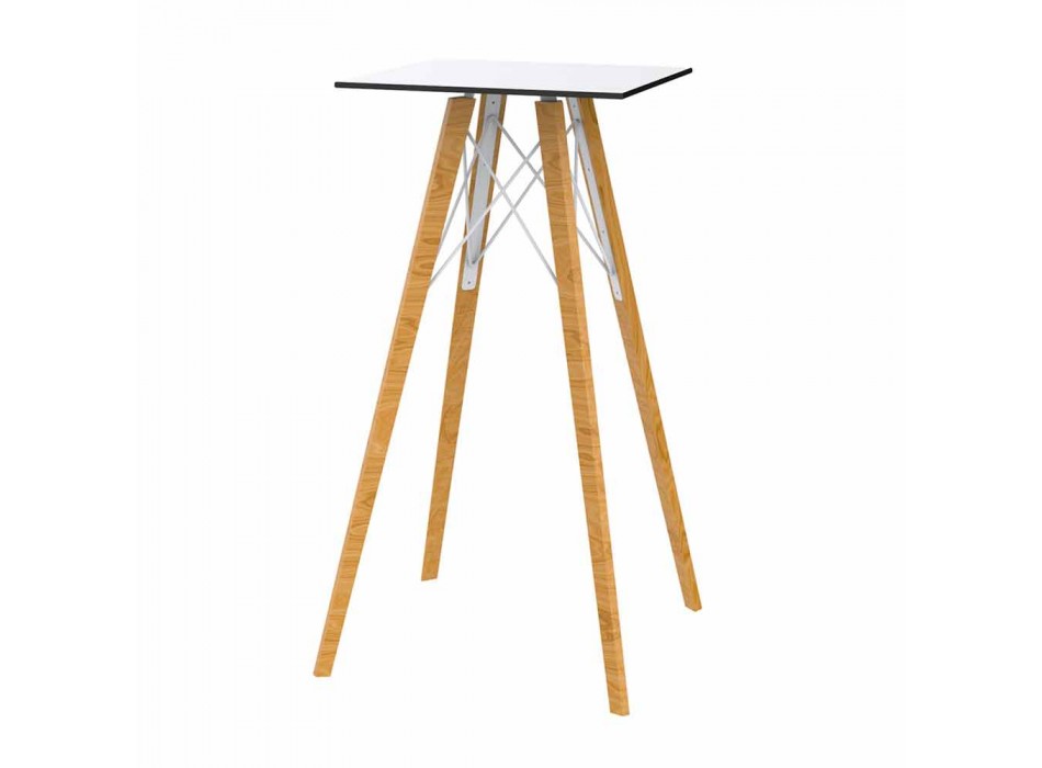 Square Design High Bar Table in Wood and Hpl, 4 Pieces - Faz Wood by Vondom Viadurini