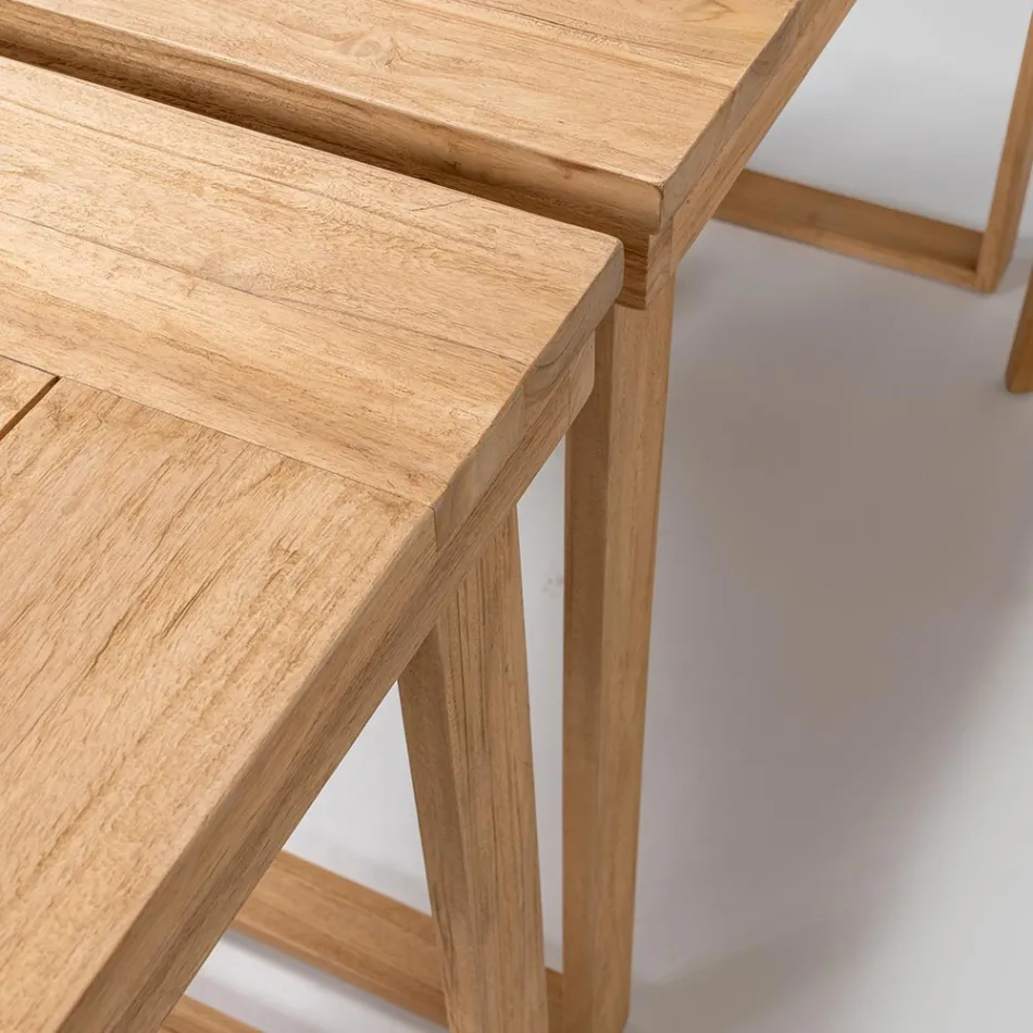 High Bar Table Made of Brushed Natural Teak - Sponda Viadurini