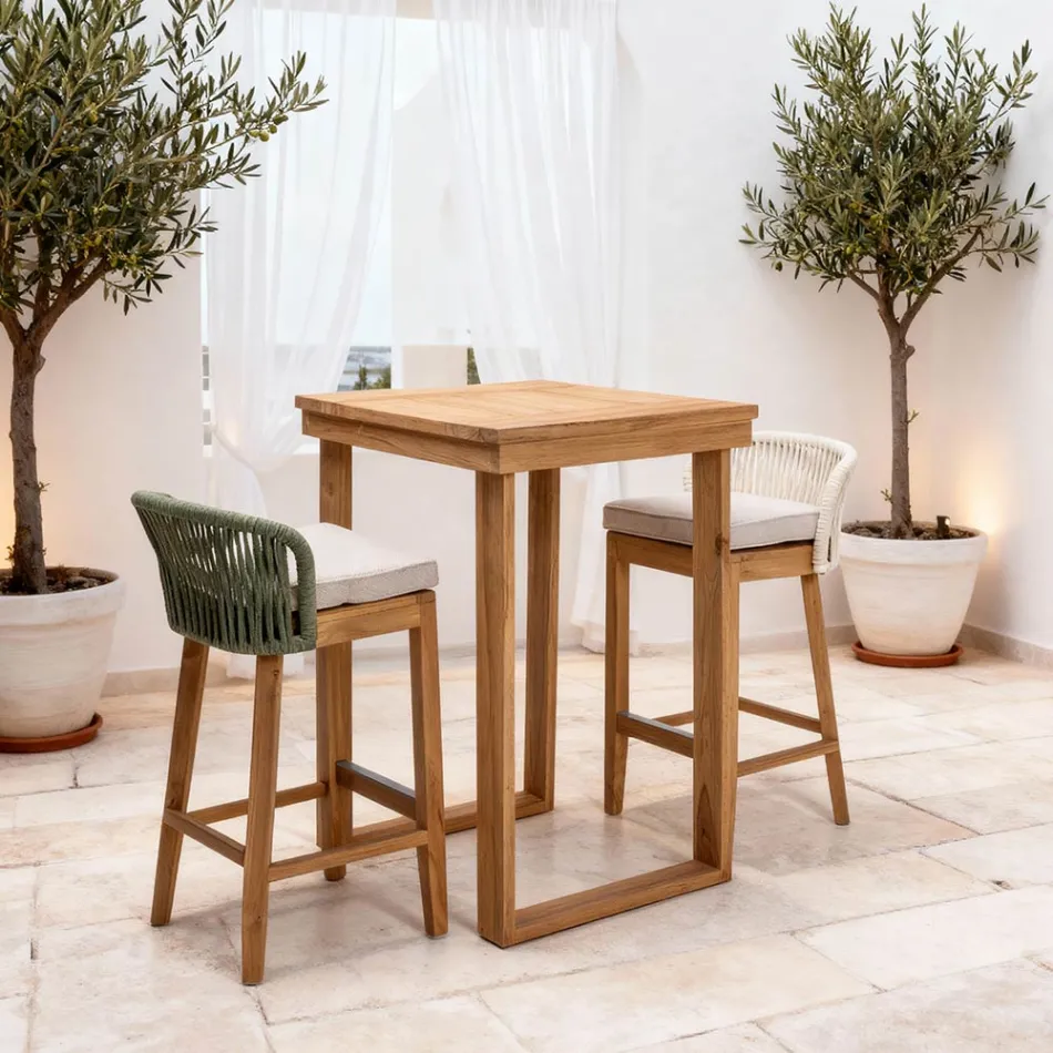 High Bar Table Made of Brushed Natural Teak - Sponda Viadurini