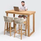 High Bar Table Made of Brushed Natural Teak - Sponda Viadurini