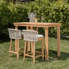 High Bar Table Made of Brushed Natural Teak - Sponda Viadurini