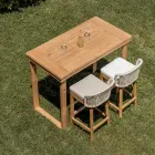 High Bar Table Made of Brushed Natural Teak - Sponda Viadurini