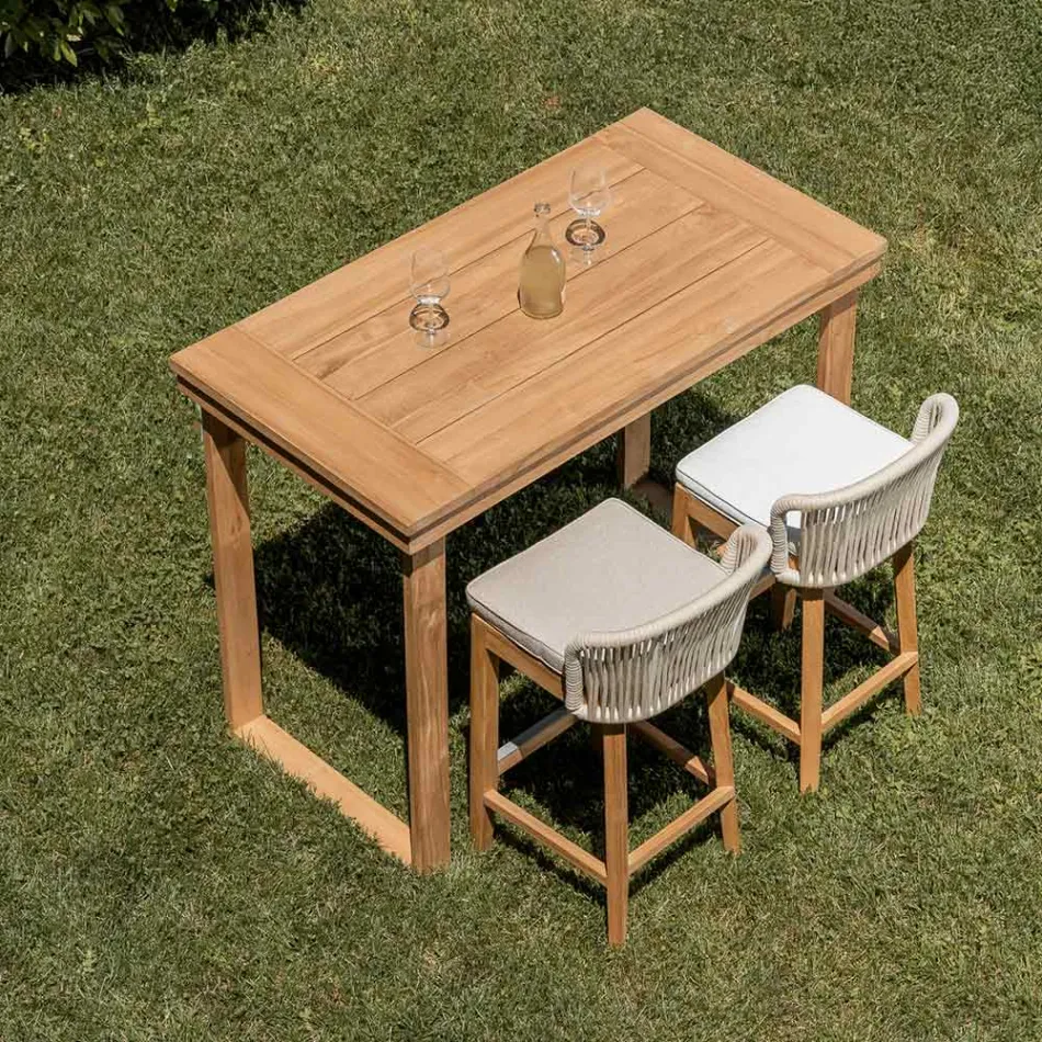 High Bar Table Made of Brushed Natural Teak - Sponda Viadurini