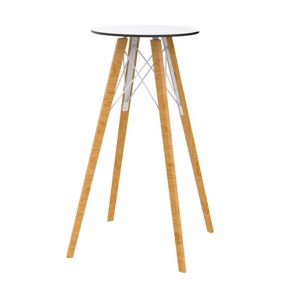 Round Design High Bar Table in Wood and Hpl, 4 Pieces - Faz Wood by Vondom Viadurini