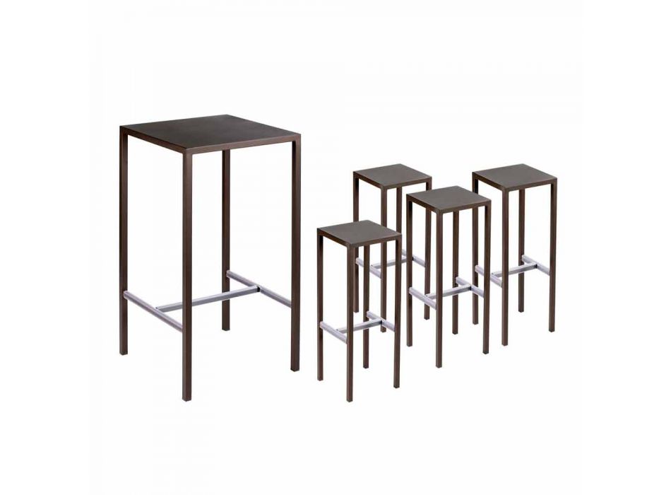 Bar Table with 4 Outdoor Stools in Painted Metal Made in Italy - Fada