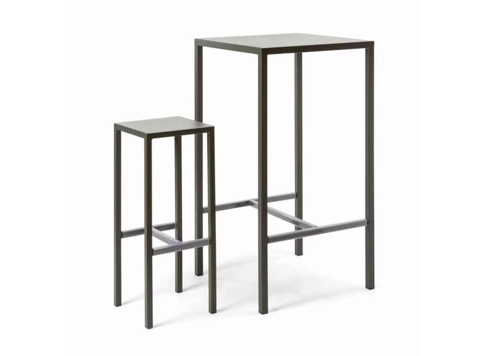 Bar Table with 4 Outdoor Stools in Painted Metal Made in Italy - Fada