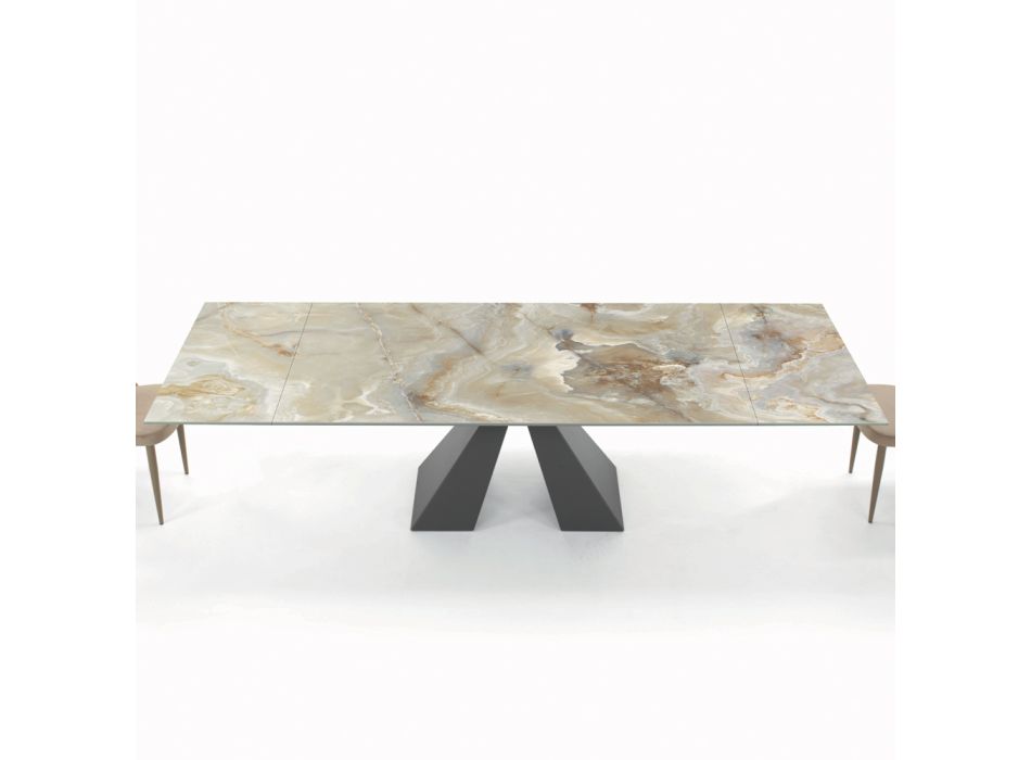 Table with Integrated Extensions and Mink Steel Base Made in Italy - Dalmatian Viadurini