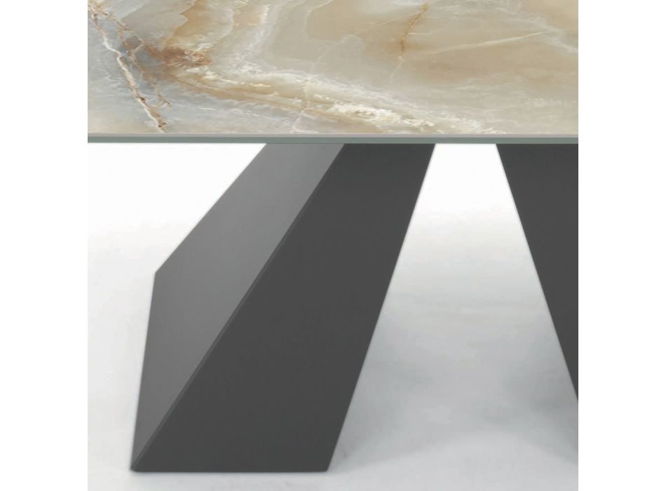 Table with Integrated Extensions and Mink Steel Base Made in Italy - Dalmatian Viadurini
