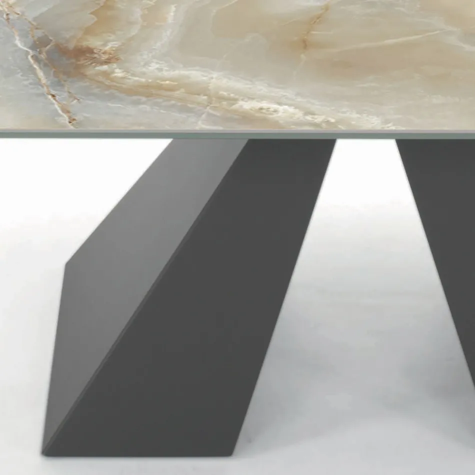 Table with Integrated Extensions and Mink Steel Base Made in Italy - Dalmatian Viadurini