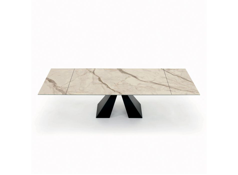 Table with Integrated Extensions in Ceramic and Steel Made in Italy - Dalmata Viadurini