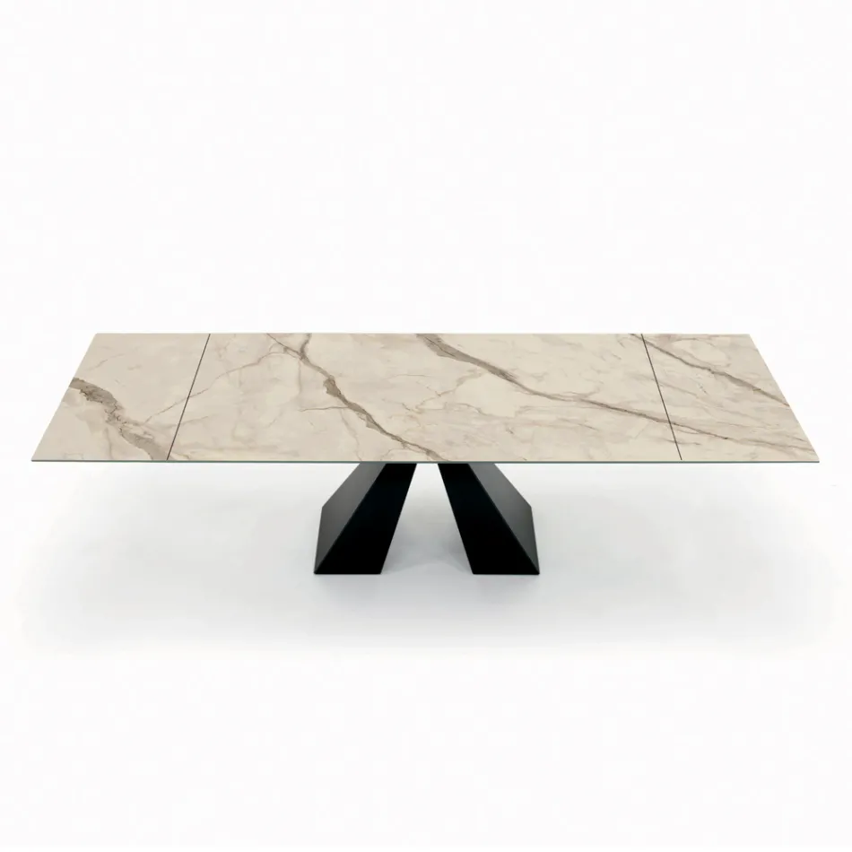 Table with Integrated Extensions in Ceramic and Steel Made in Italy - Dalmata Viadurini
