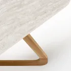 Table with Wooden Base and Light Travertine Ceramic Top - Infinity Viadurini