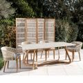 Table with Wooden Base and Travertino Chiaro Ceramic Top - Infinity