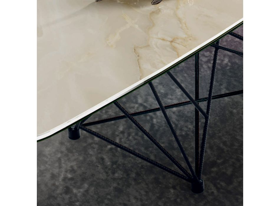 Table with barrel-shaped ceramic top and steel base Made in Italy - Ezzellino Viadurini