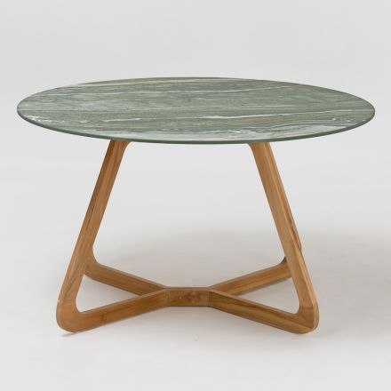 Table with Ceramic Top and Teak Base Made in Italy - Helmet Viadurini