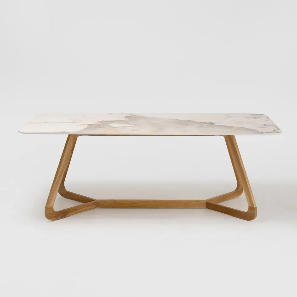 Table with Ceramic Top and Solid Teak Base Made in Italy - Blouse Viadurini