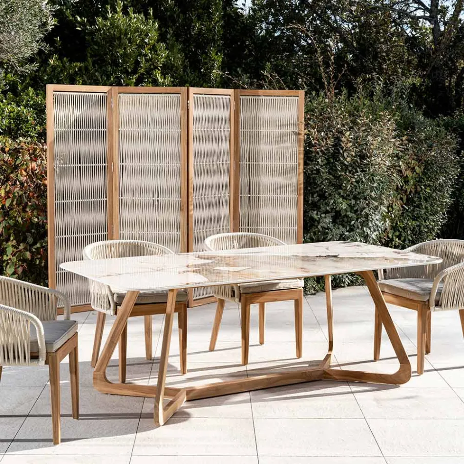 Table with Ceramic Top and Solid Teak Base Made in Italy - Blouse Viadurini