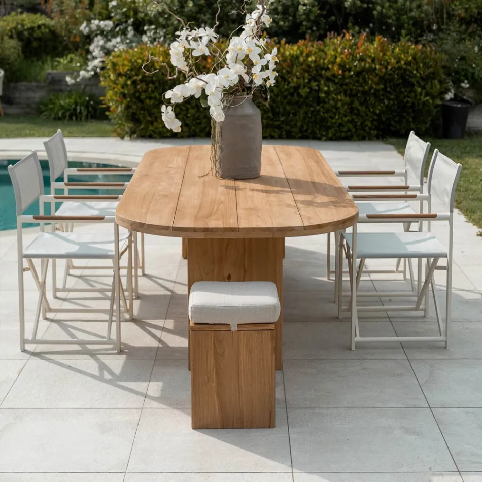 Table with Brushed Teak Top and Rounded Corners - Destination Viadurini
