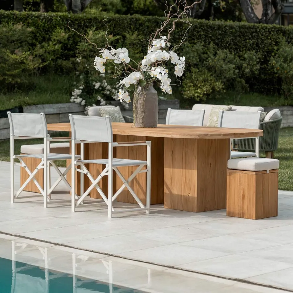 Table with Brushed Teak Top and Rounded Corners - Destination Viadurini