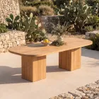 Table with Brushed Teak Top and Rounded Corners - Destination Viadurini