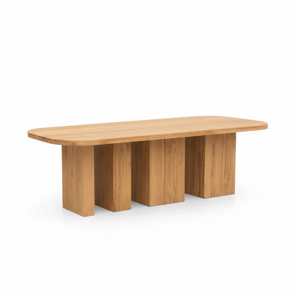 Table with Brushed Teak Top and Rounded Corners - Destination Viadurini