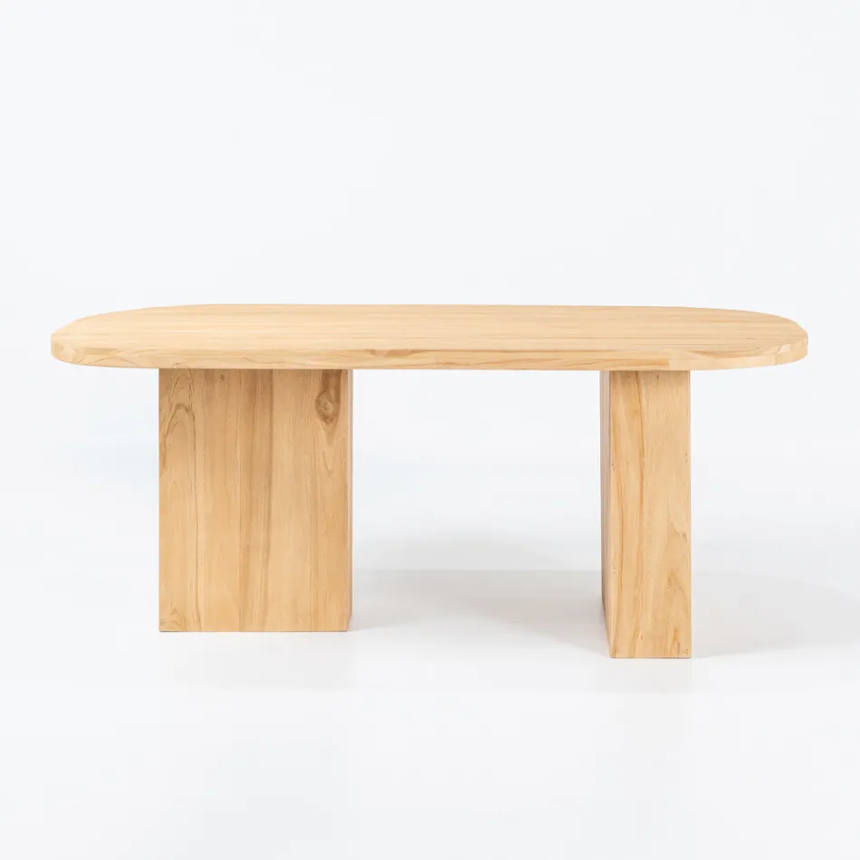Brushed Teak Table with Rounded Corners - Destination Viadurini