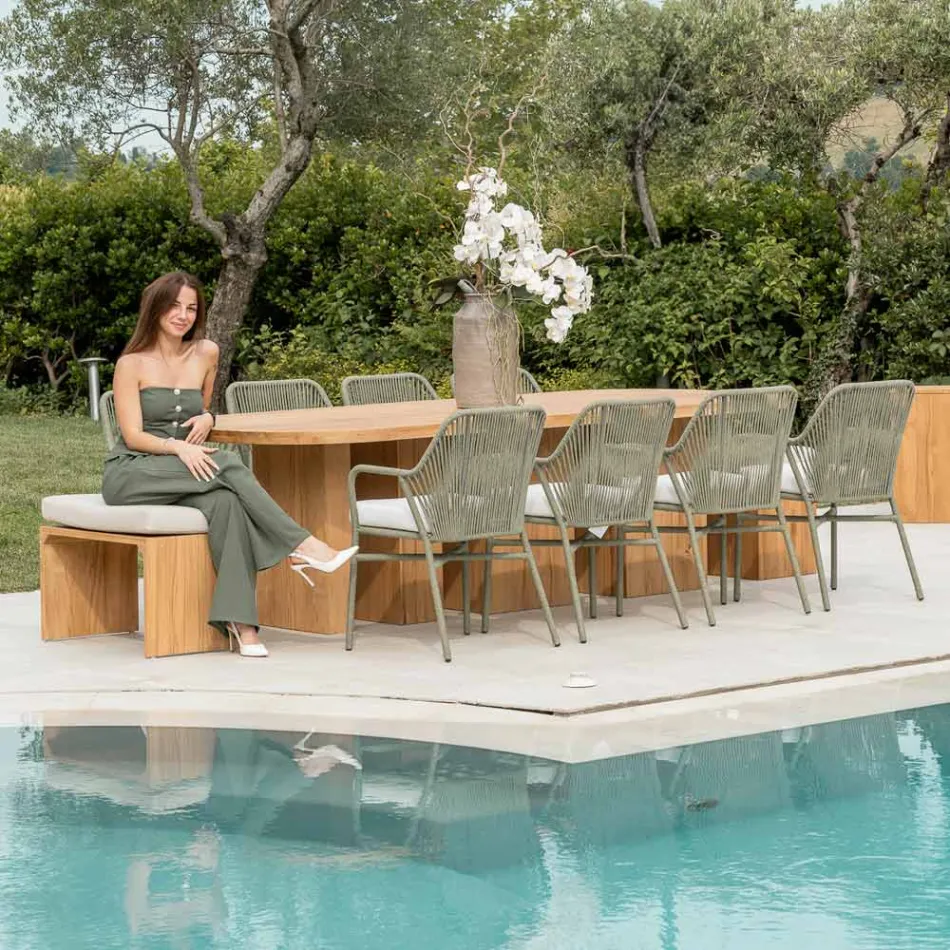 Table with Brushed Teak Top and Rounded Corners - Destination Viadurini