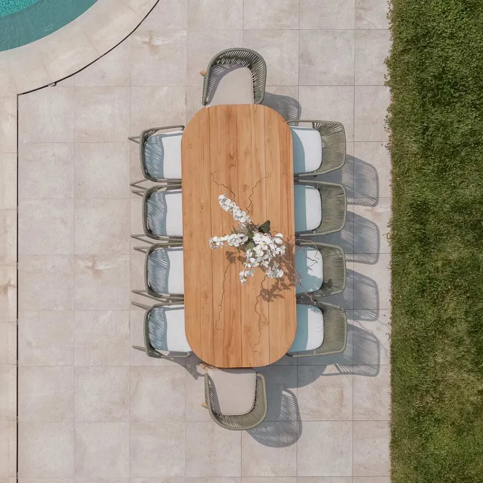 Table with Brushed Teak Top and Rounded Corners - Destination Viadurini