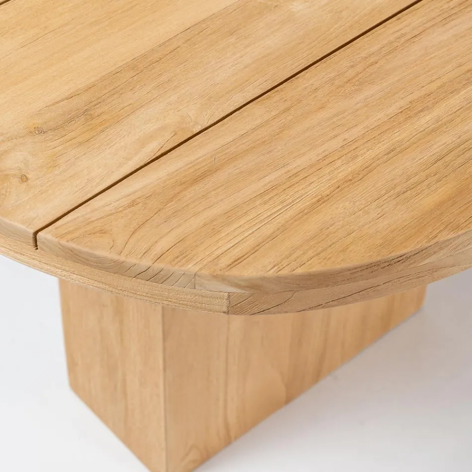 Table with Brushed Teak Top and Rounded Corners - Destination Viadurini