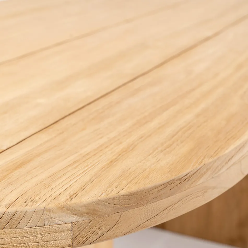 Table with Brushed Teak Top and Rounded Corners - Destination Viadurini