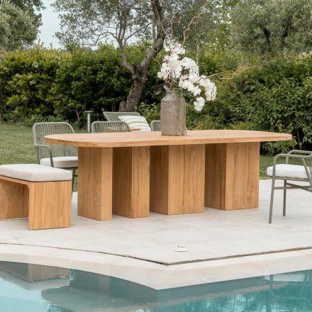 Table with Brushed Teak Top and Rounded Corners - Destination Viadurini