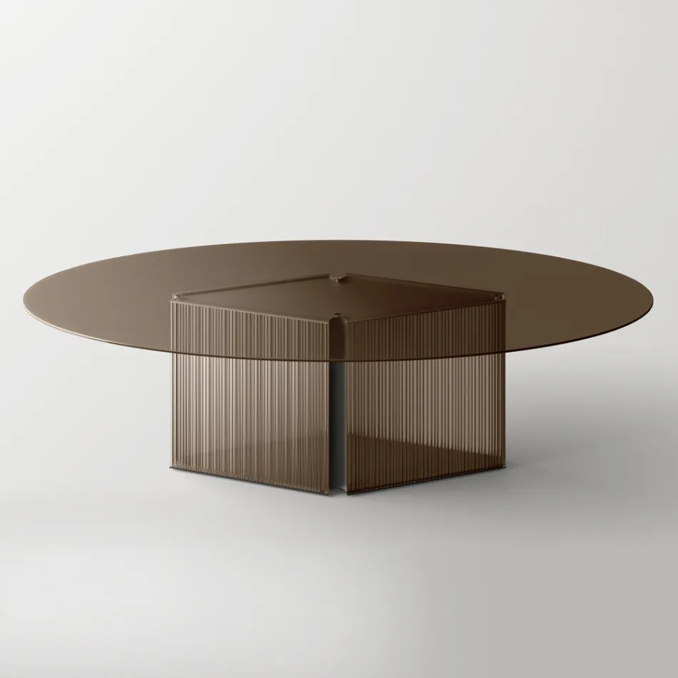 Table with Oval Glass Top and Fused Glass and Metal Base - Foglietto Viadurini