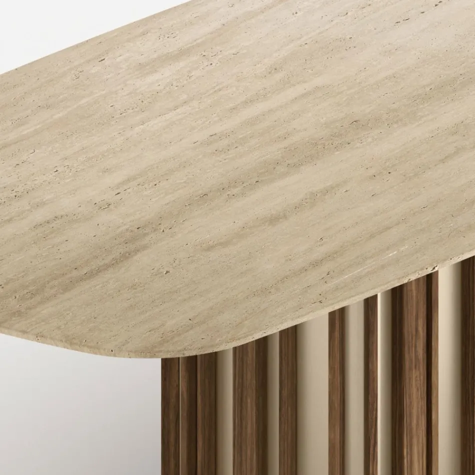 Lunaria Table with Marble Top and Metal Base, Made in Italy Viadurini