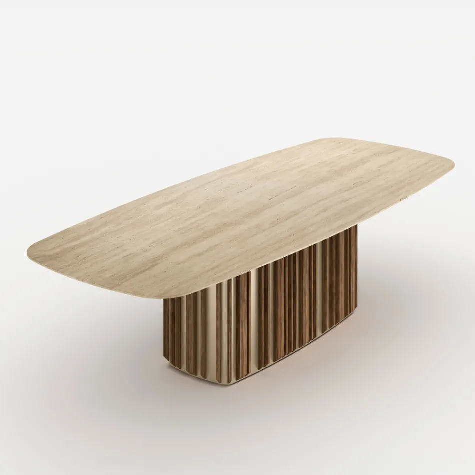 Lunaria Table with Marble Top and Metal Base, Made in Italy Viadurini