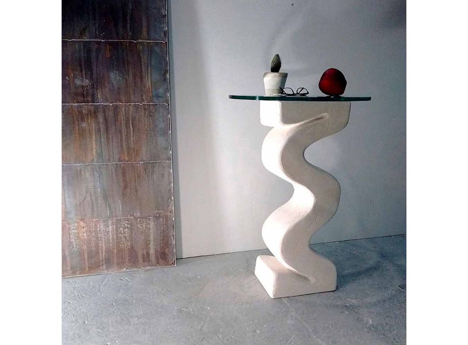 Round stone console table and design crystal Babylas Viadurini