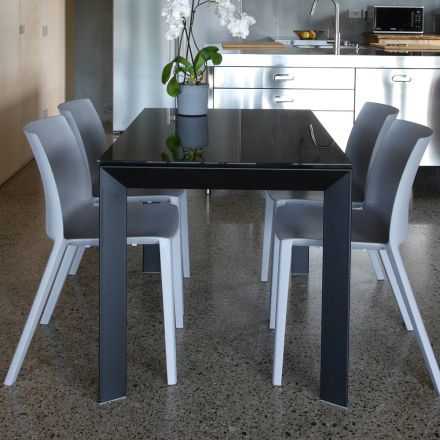 Extendable Kitchen Table Up to 170 cm in Metal and Tempered Glass - Berto Viadurini