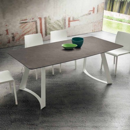 Extendable Kitchen Table Up to 280 cm Marble Effect Made in Italy - Pinocchio Viadurini