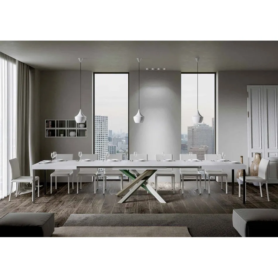 Extendable Kitchen Table up to 440 cm in Wood and Iron Made in Italy - Lennon Viadurini