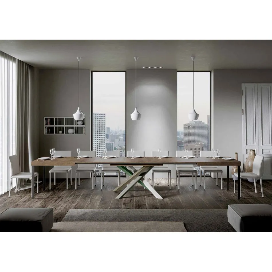 Extendable Kitchen Table up to 440 cm in Wood and Iron Made in Italy - Lennon Viadurini