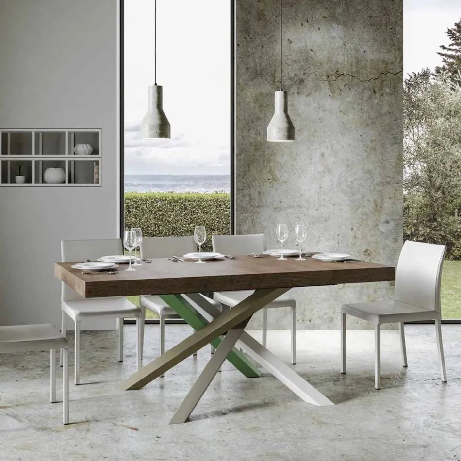 Extendable Kitchen Table up to 440 cm in Wood and Iron Made in Italy - Lennon Viadurini