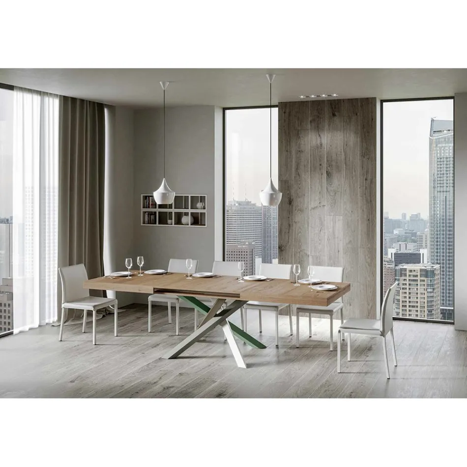 Extendable Kitchen Table up to 440 cm in Wood and Iron Made in Italy - Lennon Viadurini