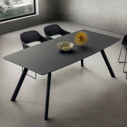 Kitchen Table in Laminated Fenix and Black Aluminum Made in Italy - Lingotto Viadurini