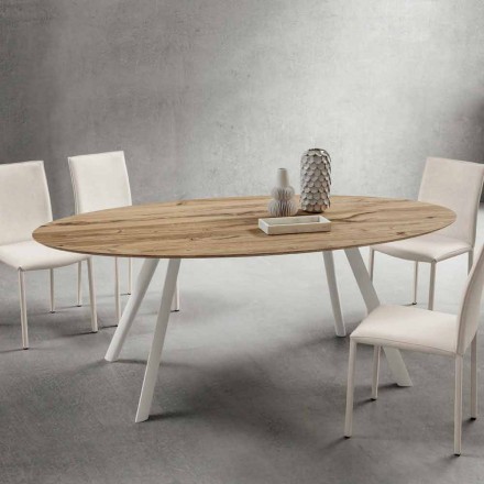 Kitchen Table in Antique Oak and Aluminum Plywood Made in Italy - Lingotto Viadurini