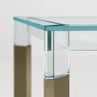 Kitchen Table in Extra-clear Glass with Wooden Legs Made in Italy - Super Viadurini