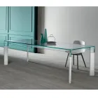 Kitchen Table in Extra-clear Glass with Wooden Legs Made in Italy - Super Viadurini