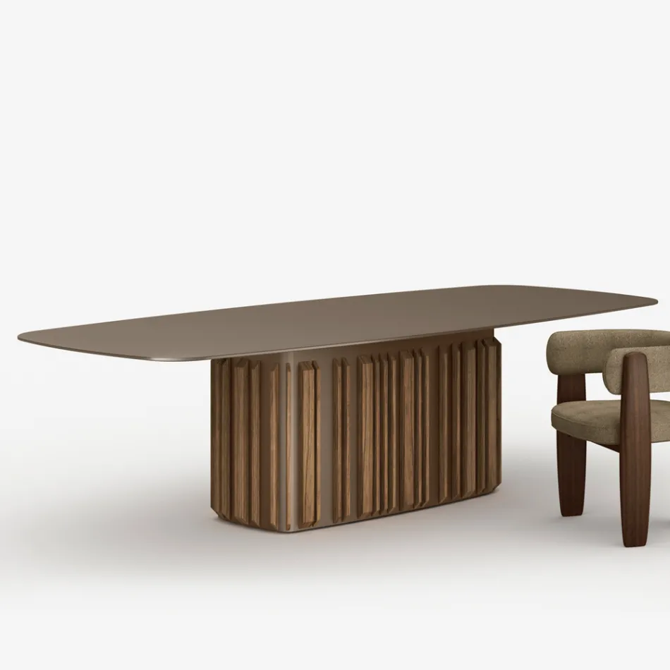 300 cm Glass Table with Metal Base, Made in Italy Design - Lunaria Viadurini