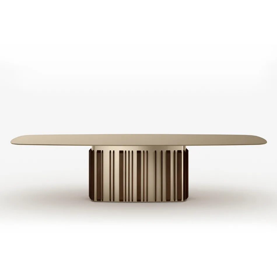 300 cm Glass Table with Metal Base, Made in Italy Design - Lunaria Viadurini
