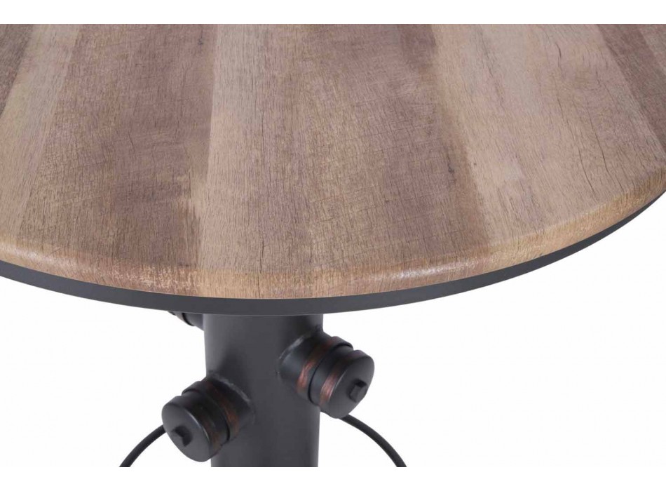 Industrial Style Round Bar Table in Iron and Wood Design - Niv Viadurini