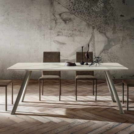Kitchen Table with Laminam Top Made in Italy, High Quality - Lingotto Viadurini